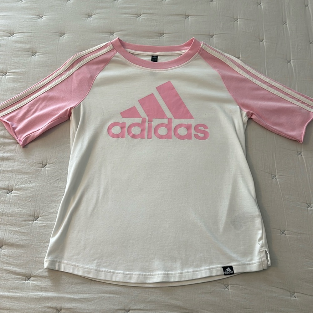 adidas Pink and White Short Sleeve Tee
